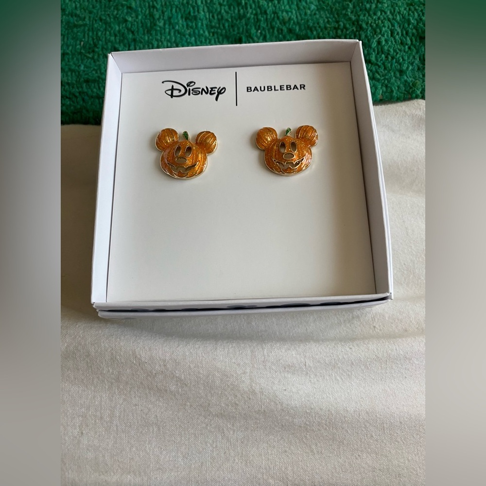 Disney BaubleBar Orange Mickey Pumpkin Earrings